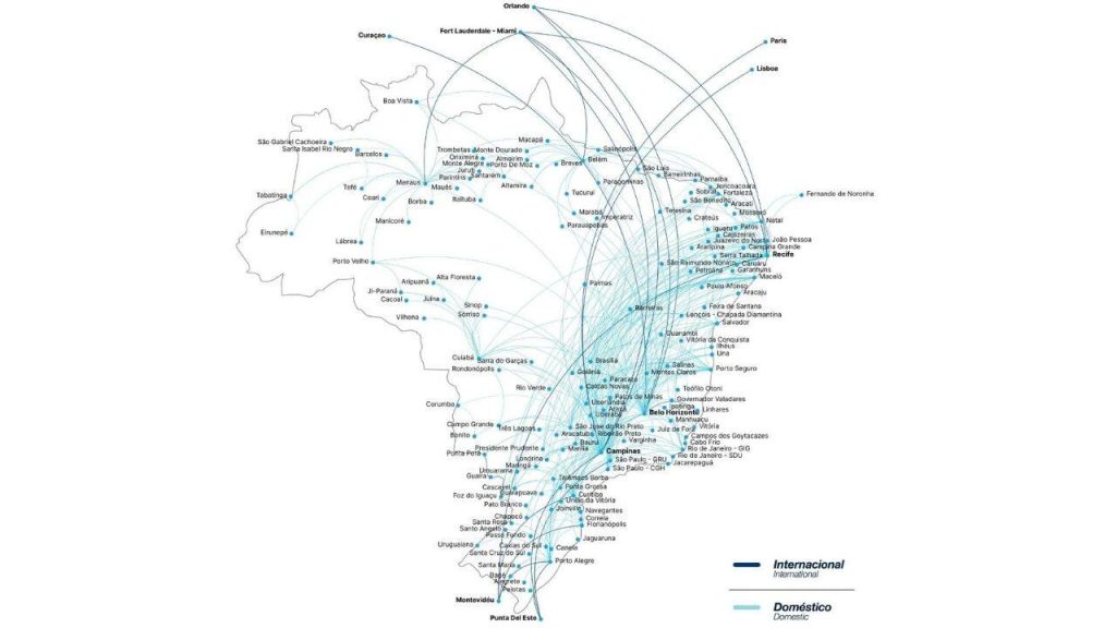 Where Does Azul Airlines Fly? Azul Airlines route map showing all destinations
